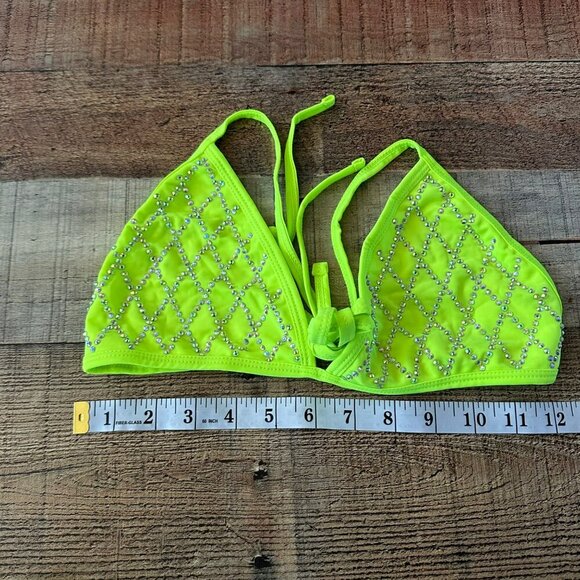 Leg Avenue women’s studded rhinestones neon cheeky tie bikini -L - Picture 4 of 9